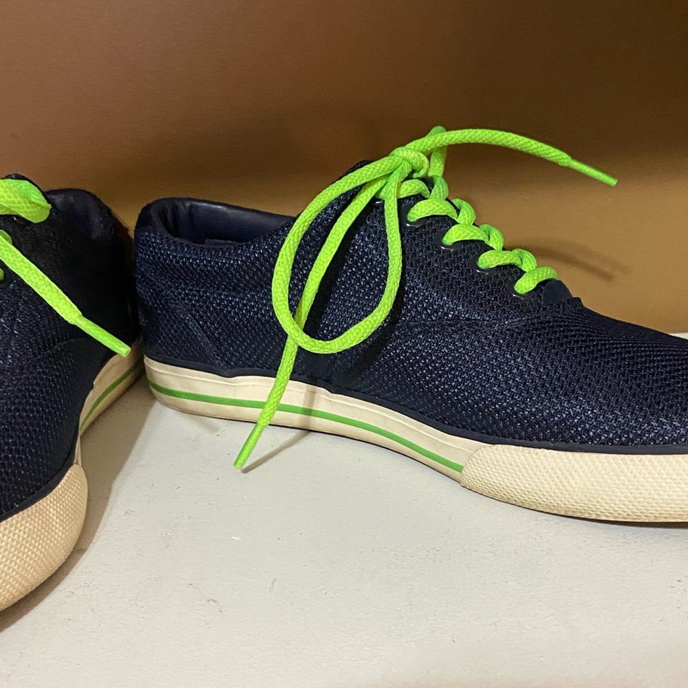 Navy Blue and Bright Green Polo Ralph Lace Up Casual Shoes Size 10.5 - Picture 3 of 10
